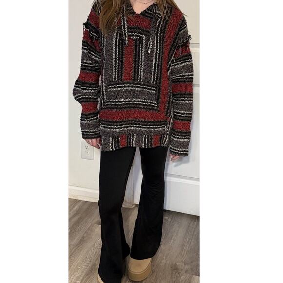 Vintage Baja Hoodie Gold Coast Sunwear Red Black Gray Woven M 🧶🌈 - Picture 8 of 8